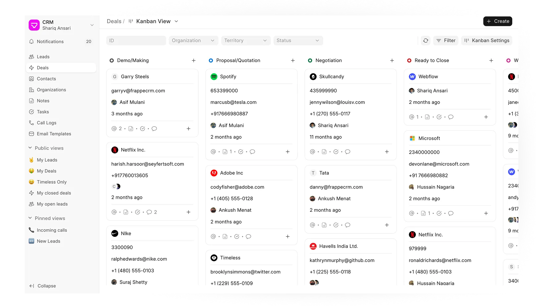 Official Frappe CRM deal pipeline in Kanban view